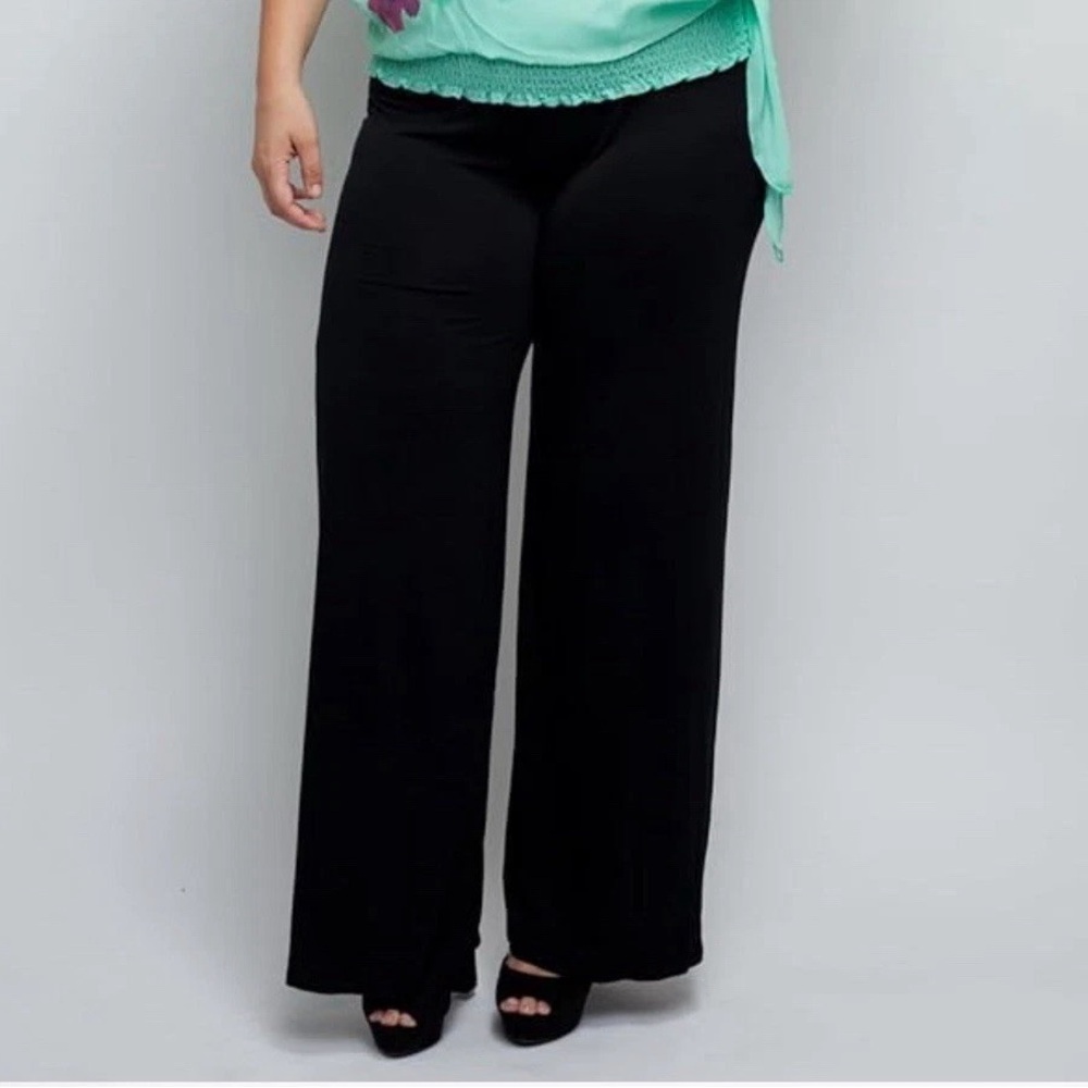 Kathy Levine pants L Palazzo Stretchy knit New with Tags black Elastic waist